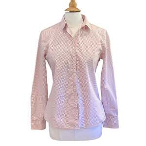 Lands' End Non-Iron Supima Cotton Pink Allover Print Button Down Shirt, Size 10
